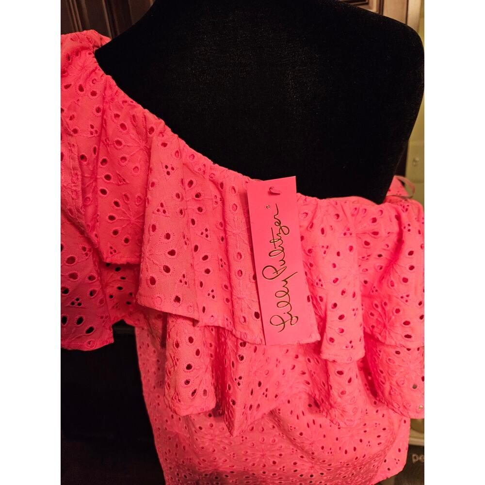 Lilly Pulitzer Trixie Eyelet Ruffle Top Bright Pink Berry NEW $138 Sz S - Picture 5 of 14